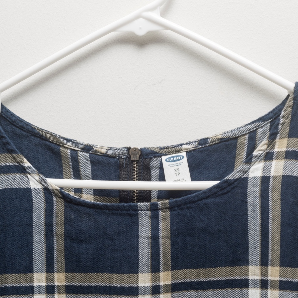 Old Navy Plaid Dress, three-quarter sleeves, navy - Picture 2 of 4